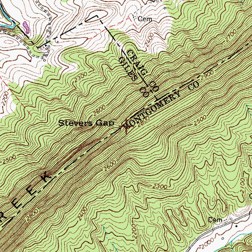 Topographic Map of Stevers Gap, VA