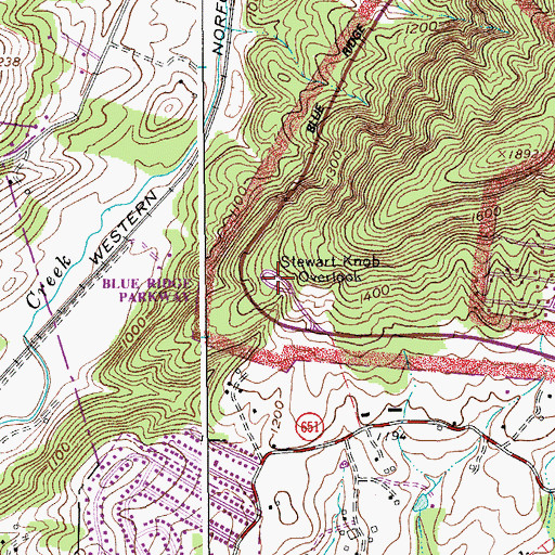 Topographic Map of Stewart Knob Overlook, VA