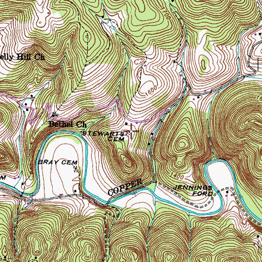 Topographic Map of Stewarts Cemetery, VA