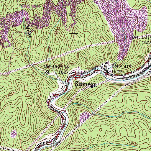 Topographic Map of Stonega, VA