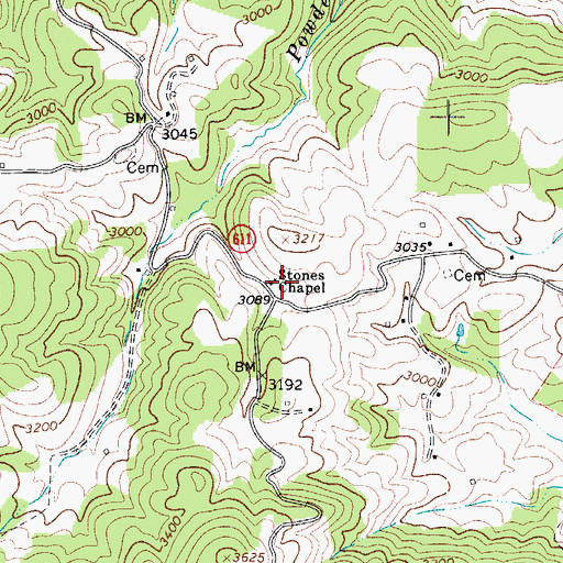 Topographic Map of Stones Chapel, VA
