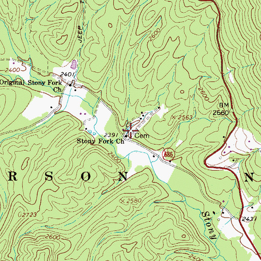Topographic Map of Stony Fork Church, VA