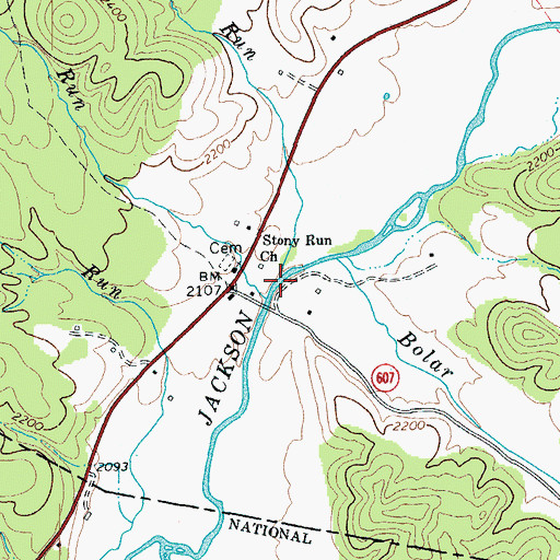 Topographic Map of Stony Run, VA