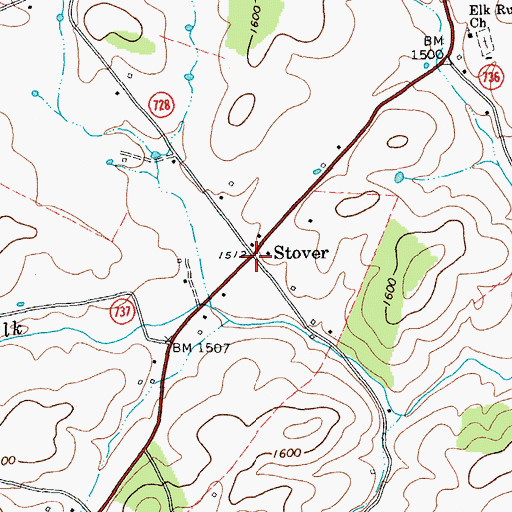 Topographic Map of Stover, VA