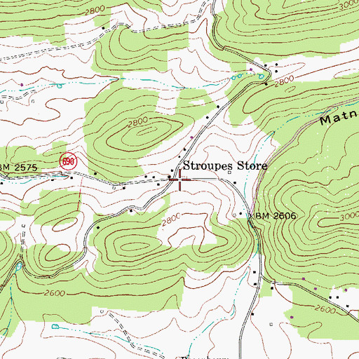 Topographic Map of Stroupes Store, VA