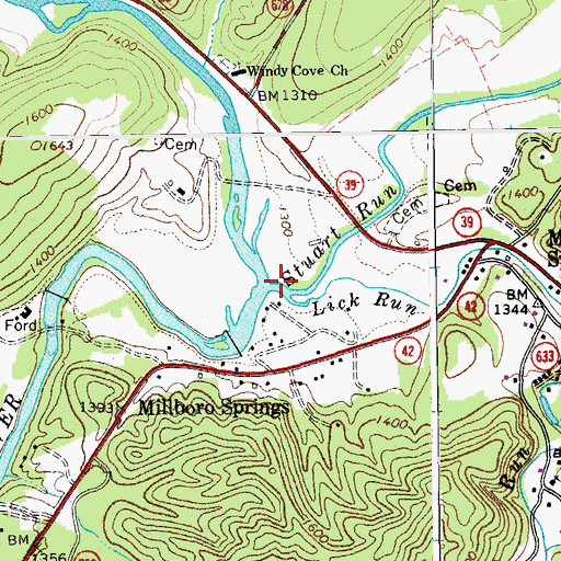 Topographic Map of Stuart Run, VA