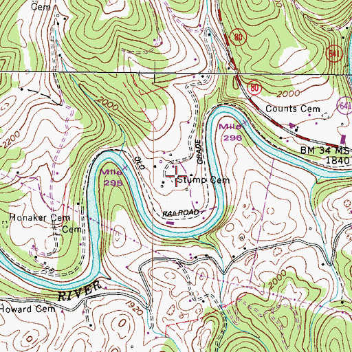 Topographic Map of Stump Cemetery, VA