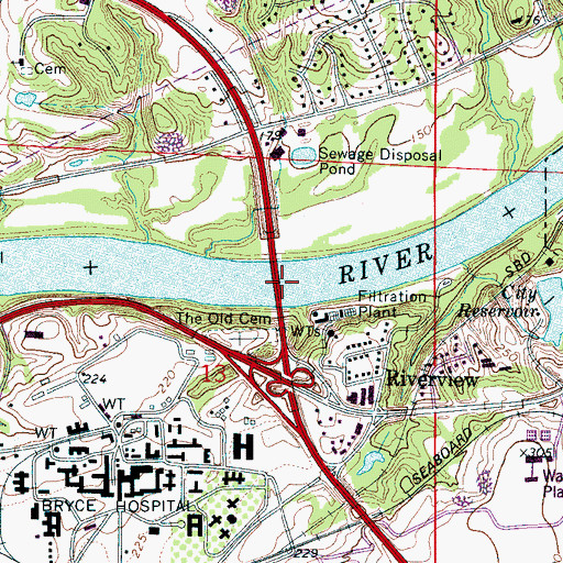 Topographic Map of Woolsey Finnell Bridge, AL