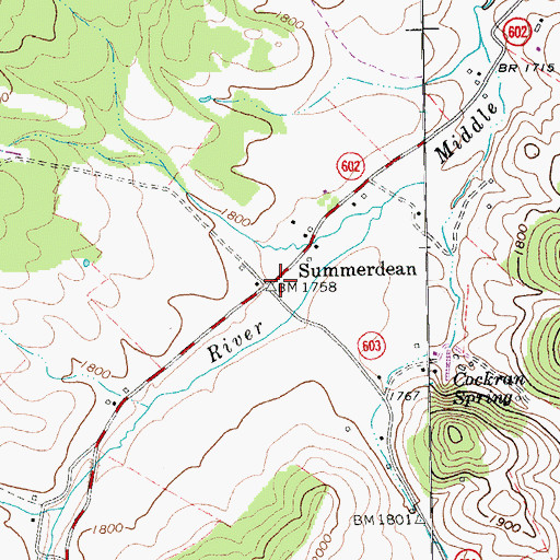 Topographic Map of Summerdean, VA