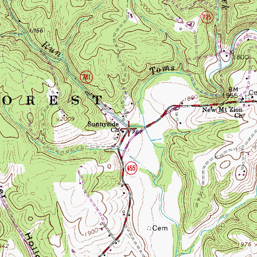 Topographic Map of Sunnyside Church, VA