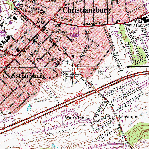Topographic Map of Sunset Cemetery, VA
