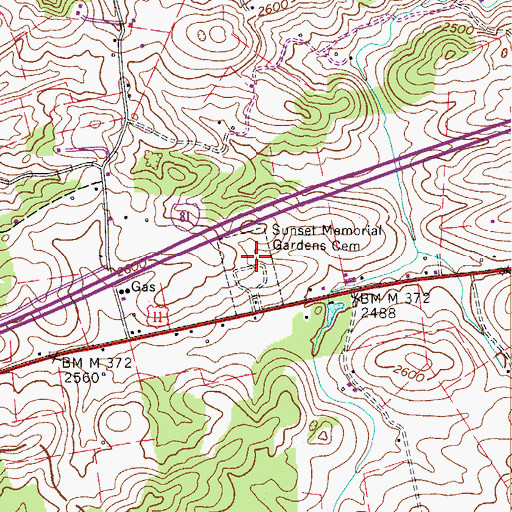 Topographic Map of Sunset Memorial Gardens Cemetery, VA