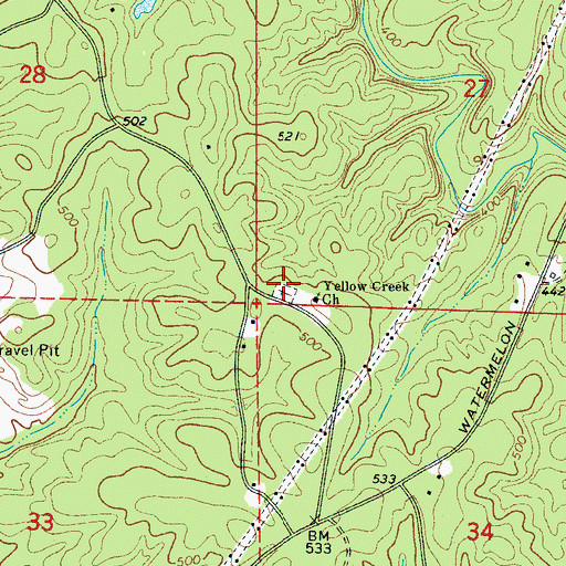 Topographic Map of Yellow Creek Cemetery, AL