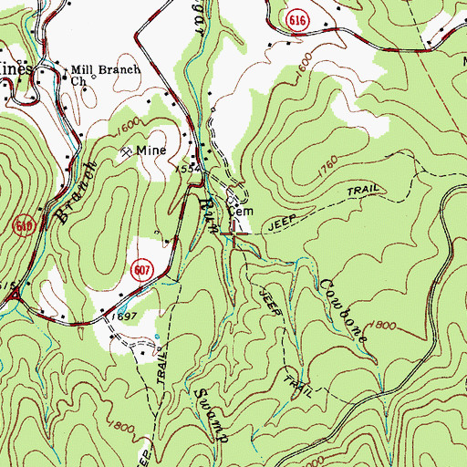 Topographic Map of Swamp Branch, VA