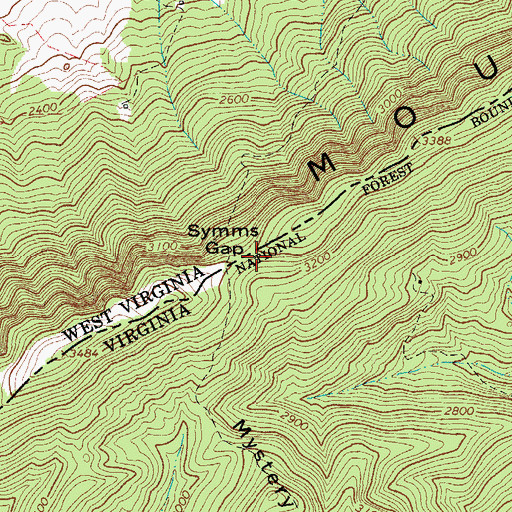 Topographic Map of Symms Gap, VA