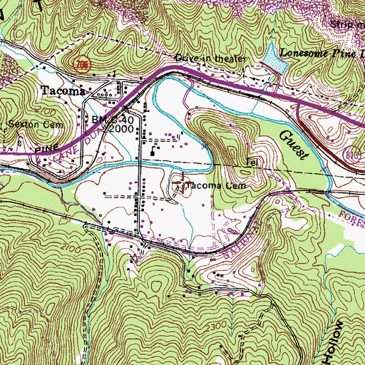 Topographic Map of Tacoma Cemetery, VA