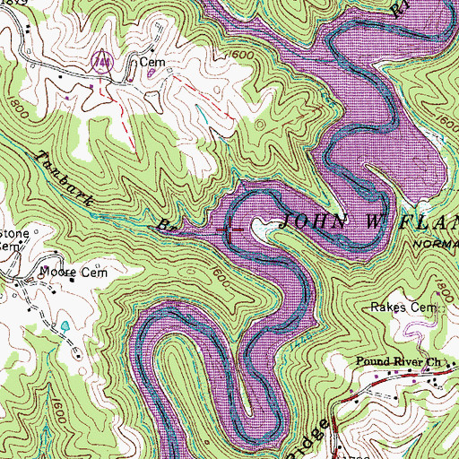 Topographic Map of Tanbark Branch, VA