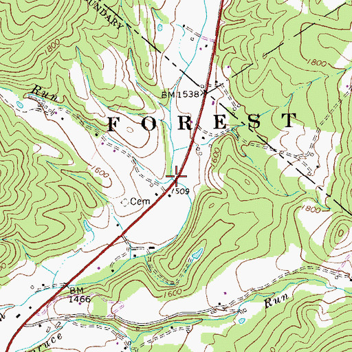 Topographic Map of Teams Hollow Run, VA