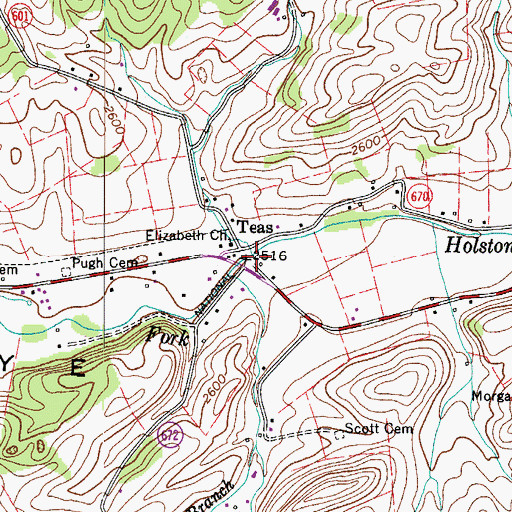 Topographic Map of Teas, VA