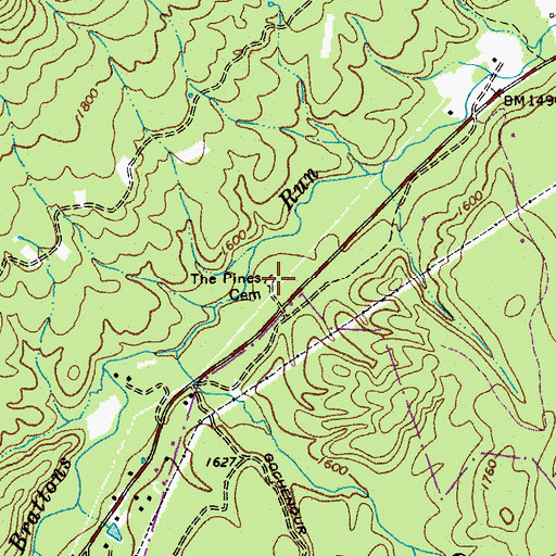 Topographic Map of The Pines Cemetery, VA