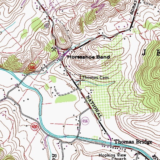 Topographic Map of Thomas Cemetery, VA