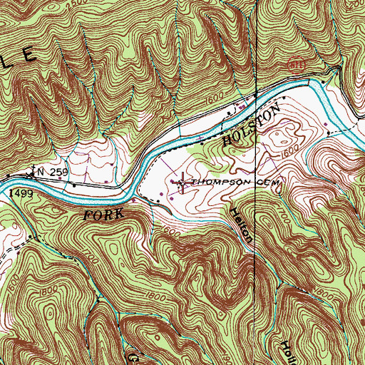 Topographic Map of Thompson Cemetery, VA