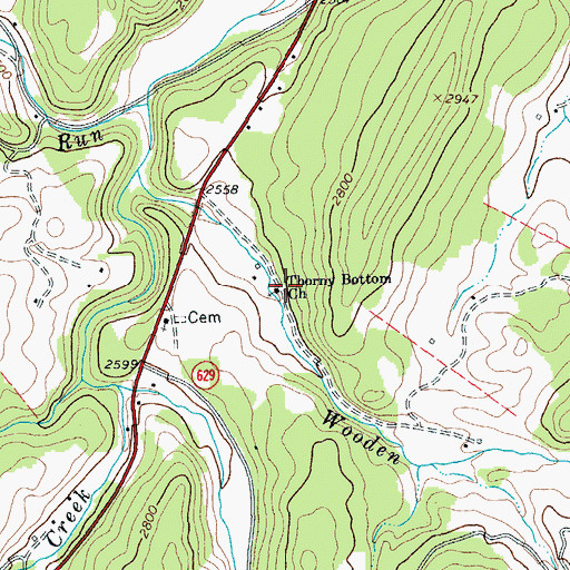 Topographic Map of Thorny Bottom Church, VA