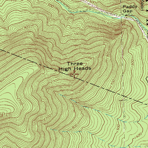 Topographic Map of Three High Heads, VA
