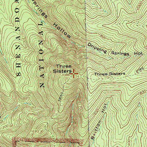 Topographic Map of Three Sisters, VA