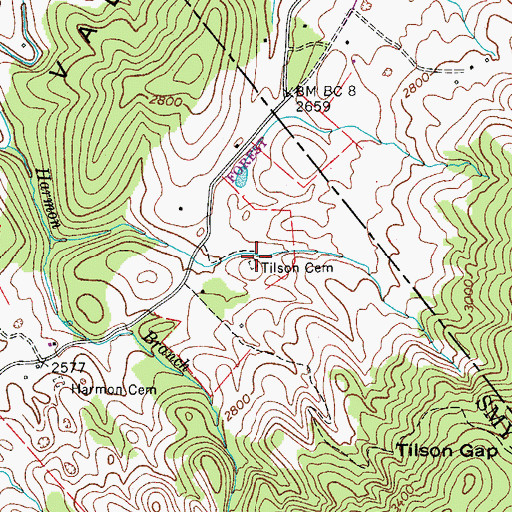 Topographic Map of Tilson Cemetery, VA