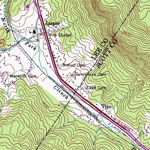 Topographic Map of Tomlinson Cemetery, VA