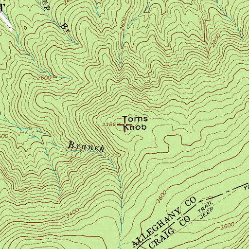 Topographic Map of Toms Knob, VA
