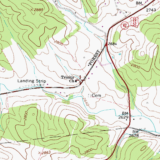 Topographic Map of Trinity Church, VA