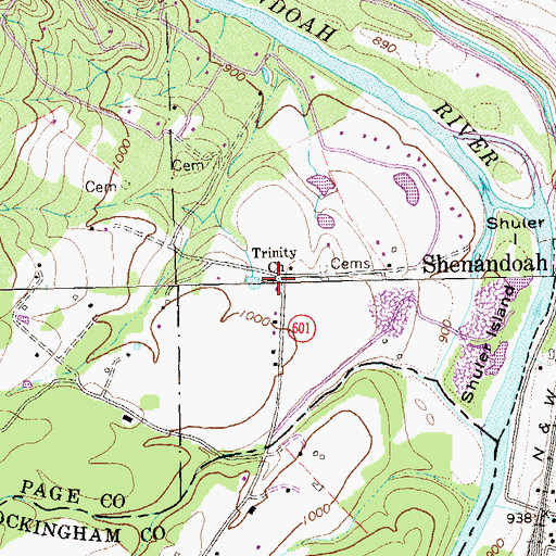 Topographic Map of Trinity Church, VA