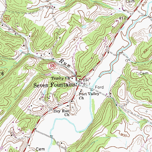 Topographic Map of Trinity Church, VA