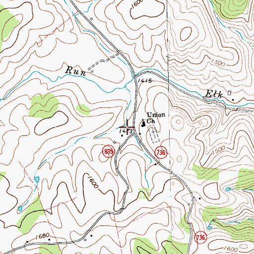 Topographic Map of Union Church, VA