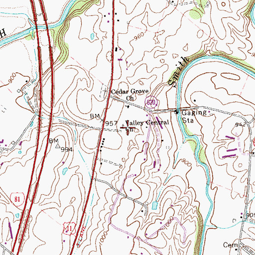 Topographic Map of Valley Central Church, VA