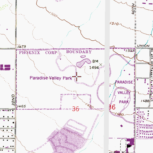 Topographic Map of Paradise Valley Park, AZ