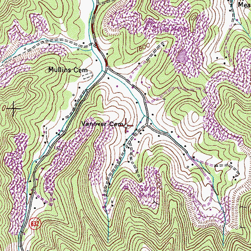 Topographic Map of Vanover Cemetery, VA
