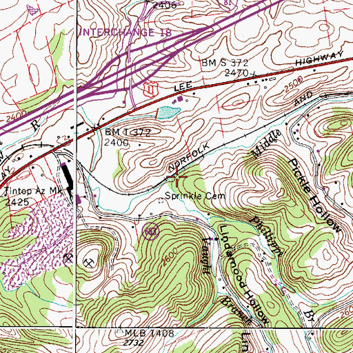 Topographic Map of Vaught Branch, VA