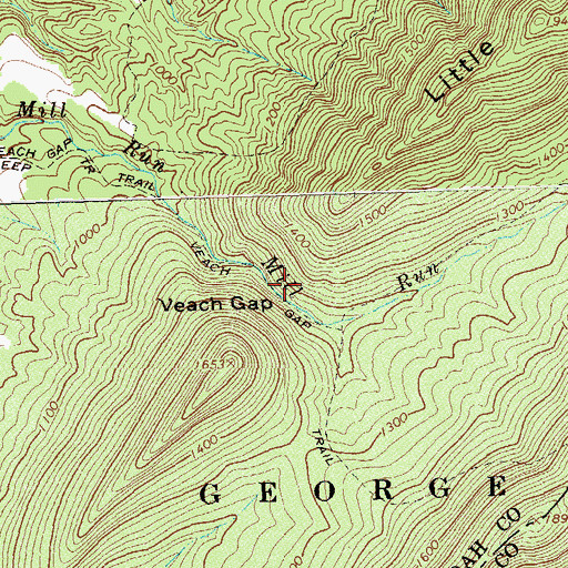 Topographic Map of Veach Gap, VA