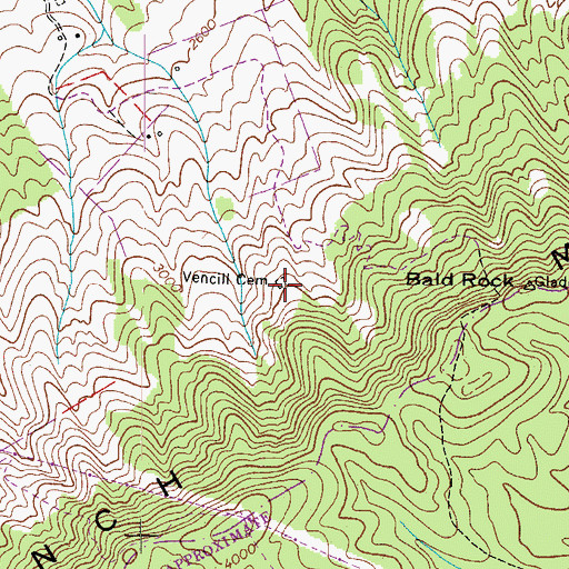 Topographic Map of Vencill Cemetery, VA