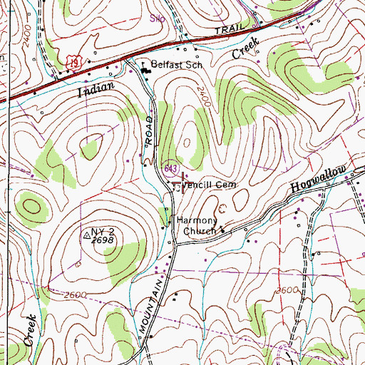 Topographic Map of Vencill Cemetery, VA