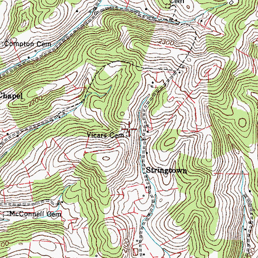 Topographic Map of Vicars Cemetery, VA