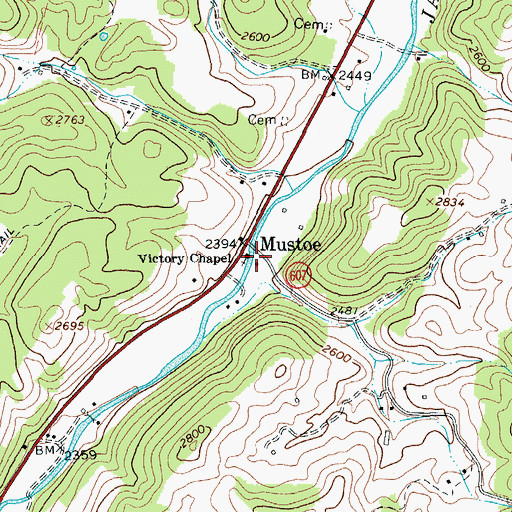 Topographic Map of Victory Chapel, VA