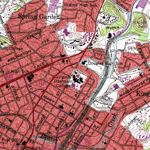Topographic Map of Virginia Intermont College, VA