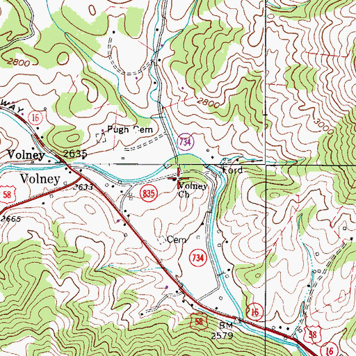 Topographic Map of Volney Church, VA