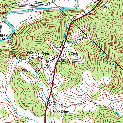 Topographic Map of Wade Cemetery, VA