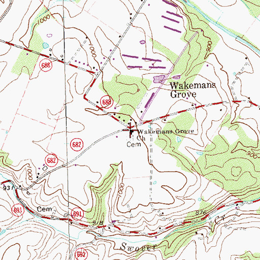 Topographic Map of Wakemans Grove Church, VA
