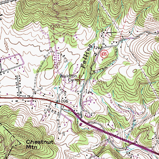 Topographic Map of Waldron Cemetery, VA
